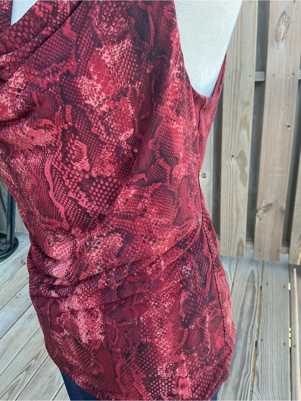White House Black Market Burgundy Snake-Print Cowl Neck Tank - Picture 11 of 15